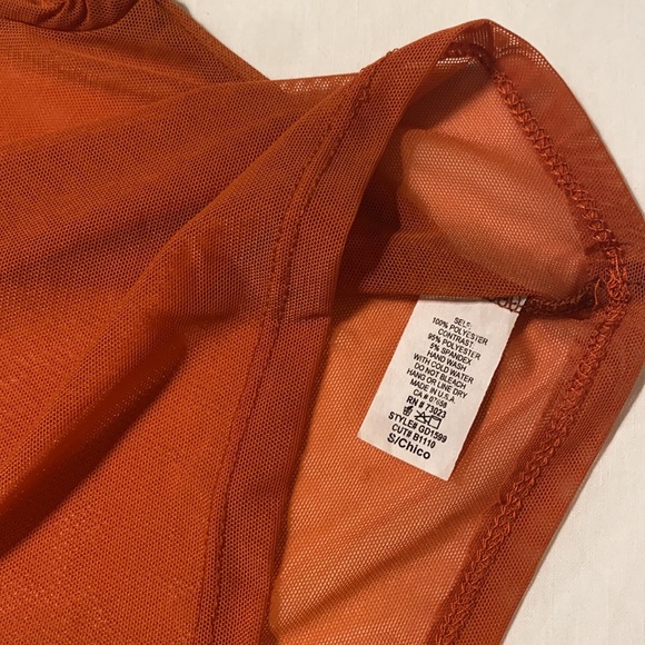 Sheer Mesh Orange Short Sleeve Crew Crop Top - Picture 4 of 6